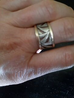 Серебро/позолота Кубачи ажурное резное кольцо СССР