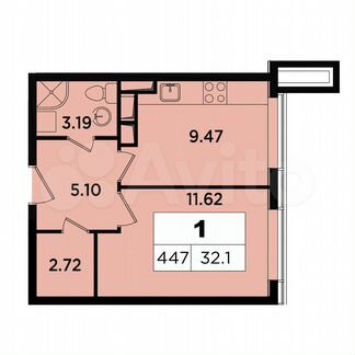 1-к апартаменты, 32.1 м², 16/18 эт.